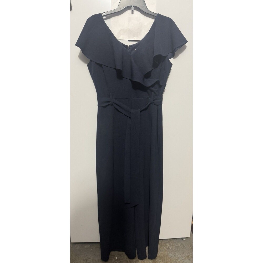 Nanette Lepore Size 12 Navy Blue Flutter Sleeve Jumpsuit